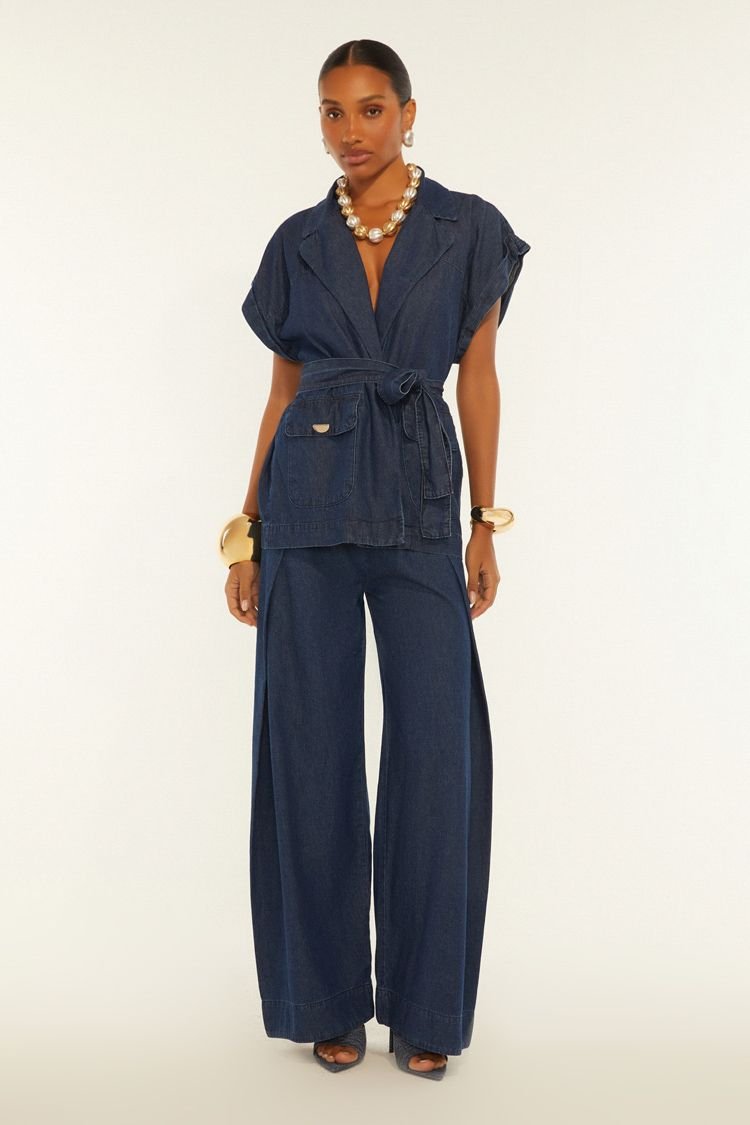 【AMERI】セット販売　CLASSY CUFF SET TOP & PANTS Conjunto Feminino Colete Over Com Faixa E Calça Alfaiataria - De