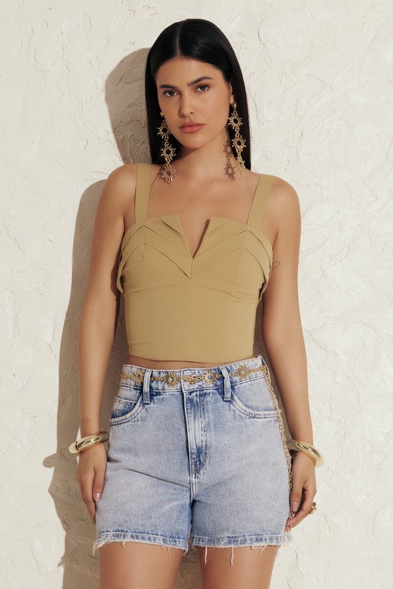 Shorts Feminino Madonna Com Cinto Sol - De Algodão Jeans Feminino Dimy